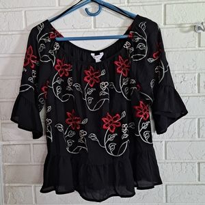 Candies embroidered floral black sheer top